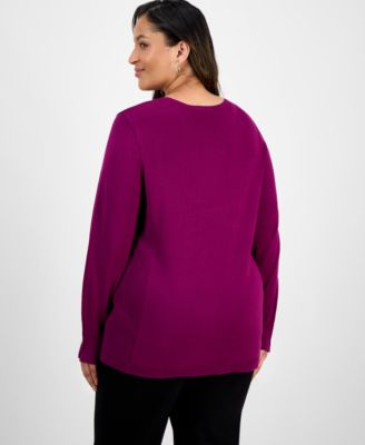 Plus Size Crewneck Long-Sleeve Sweater, Macy's Exclusive