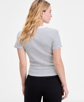 Women's Embellished-Crewneck Rib-Knit T-Shirt, Macy's Exclusive 