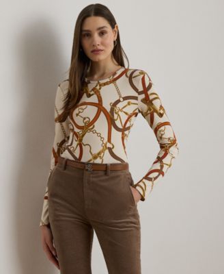 Lauren Ralph Lauren - Petite Belting-Print Cotton Long-Sleeve Tee