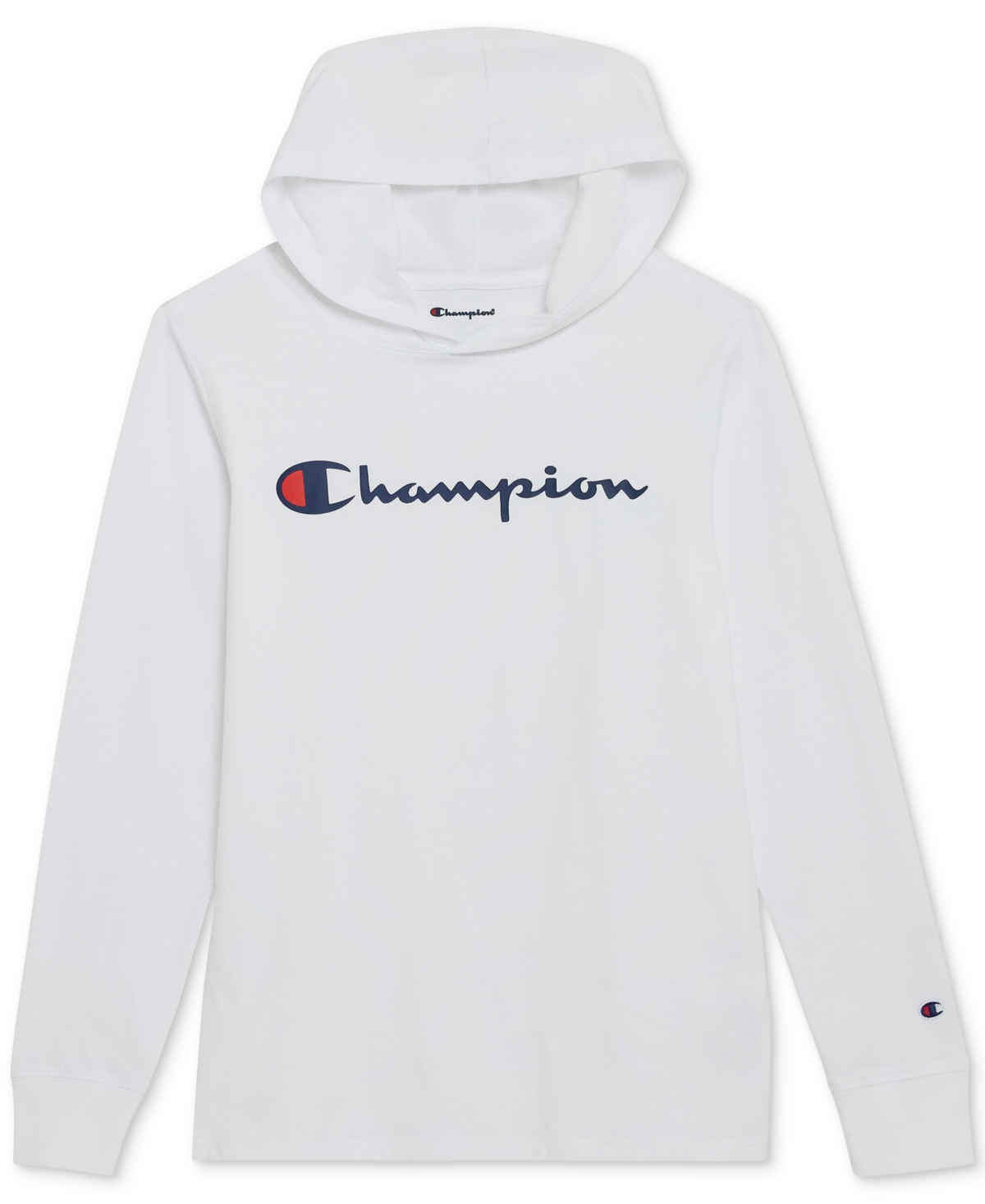 Champion Big Boys Signature Logo Long-sleeve Hooded T-shirt In White