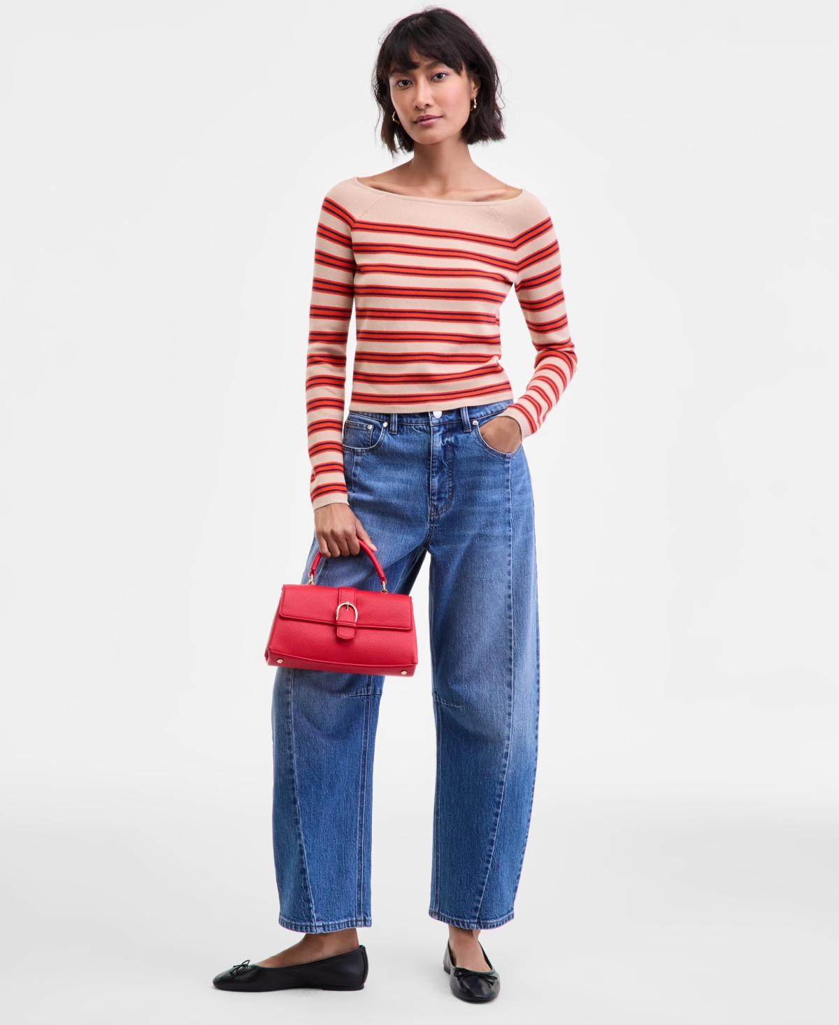 On 34th Women's Striped Boat-neck Long-sleeve Sweater, Macy's Exclusive In Multi