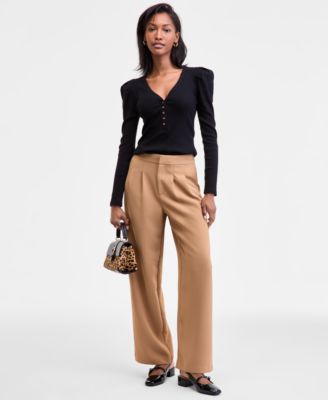 Women's Puff-Shoulder Long-Sleeve Henley T-Shirt, Macy's Exclusive