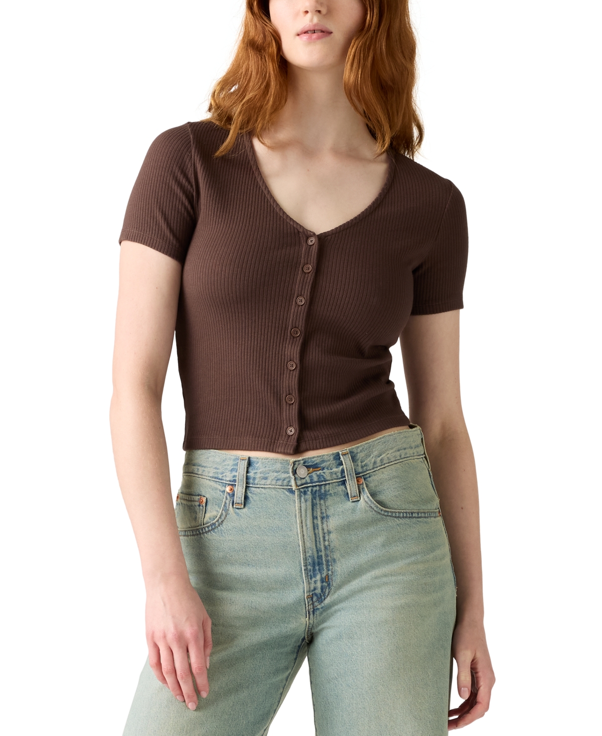 Levi's Women's Muse Short-sleeve Button-front Top In Brown