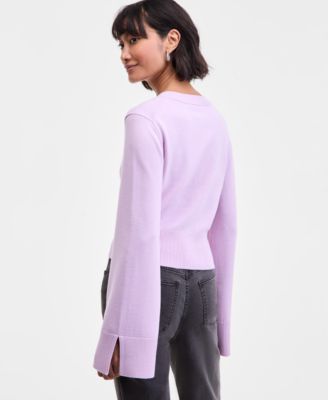 Women's Split-Cuff Crewneck Cropped Cardigan, Macy's Exclusive