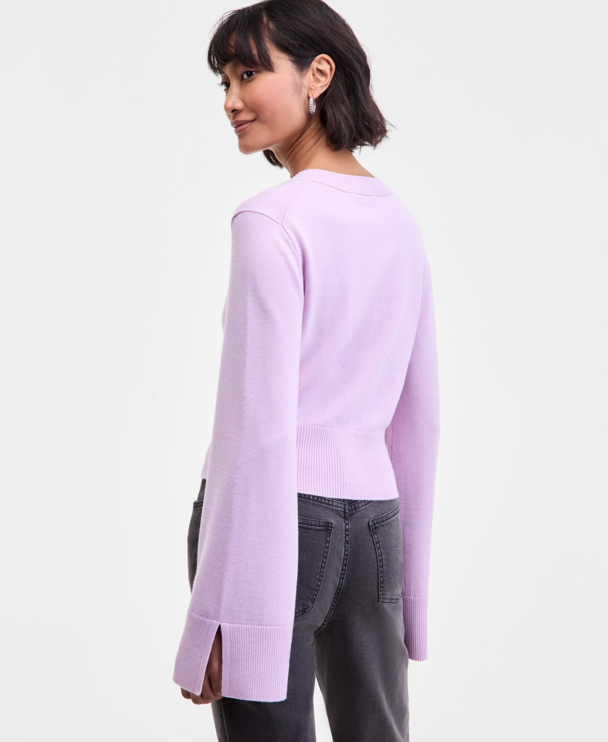 On 34th Women's Split-cuff Crewneck Cropped Cardigan, Macy's Exclusive In Pink