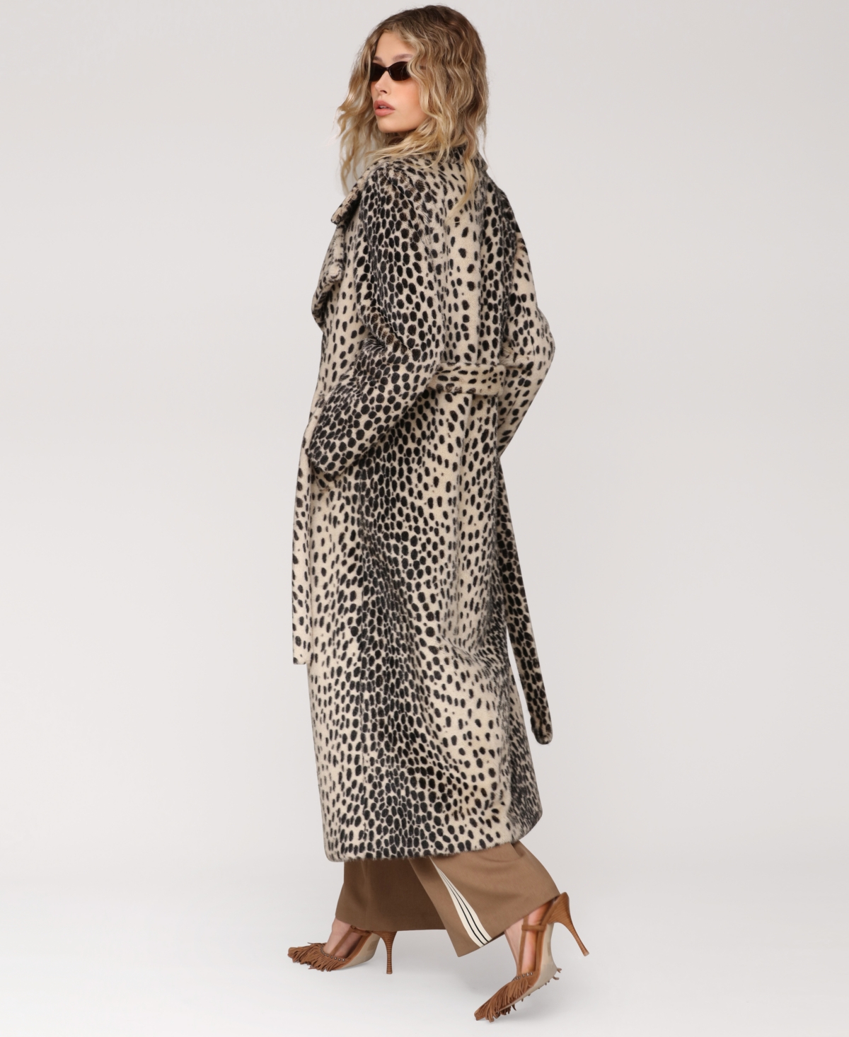 Avec Les Filles Cheetah Print Belted Faux Fur Maxi Coat In Animal Print