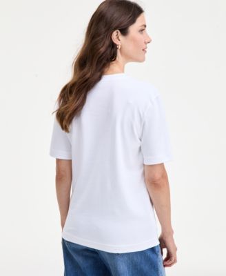 Women's Scattered-Floral-Embellished Cotton T-Shirt, Macy's Exclusive 