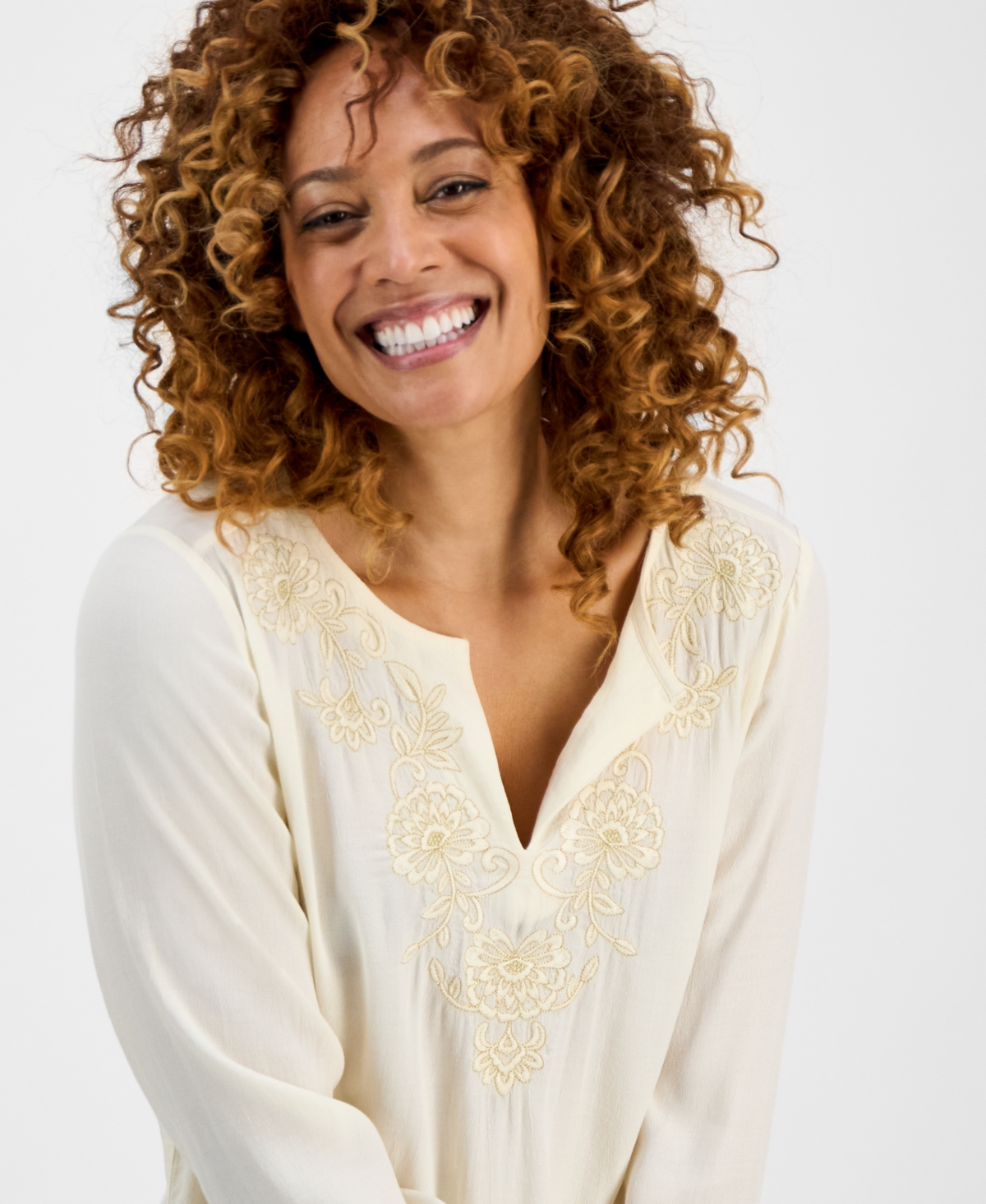 Jm Collection Women's Shine Embroidered Tunic Top In White