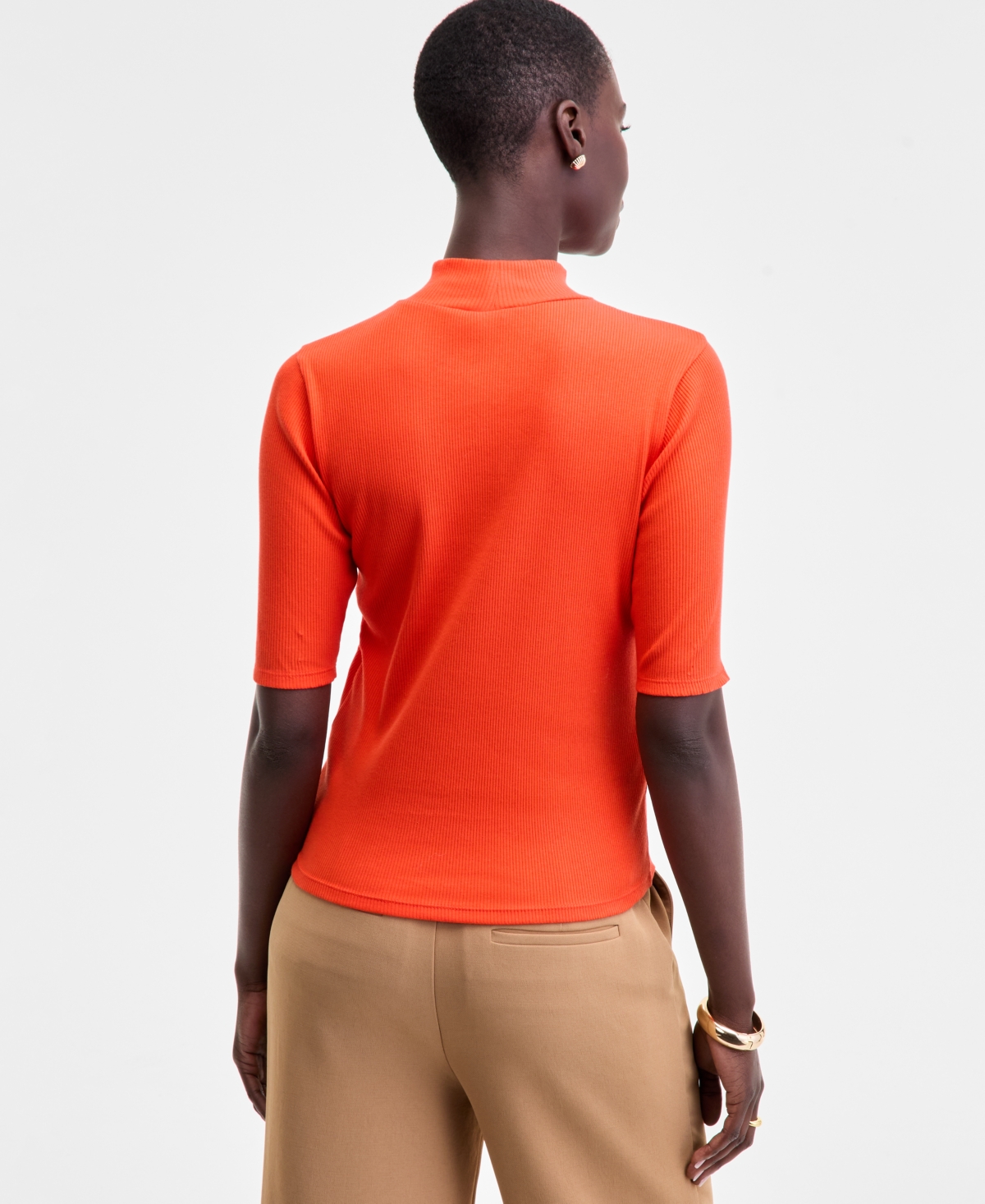 On 34th Women's Mock Neck Elbow-sleeve Top, Created For Macy's In Orange