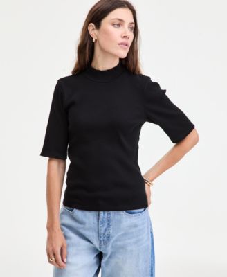 On 34th - Women's Mock Neck Elbow-Sleeve Top