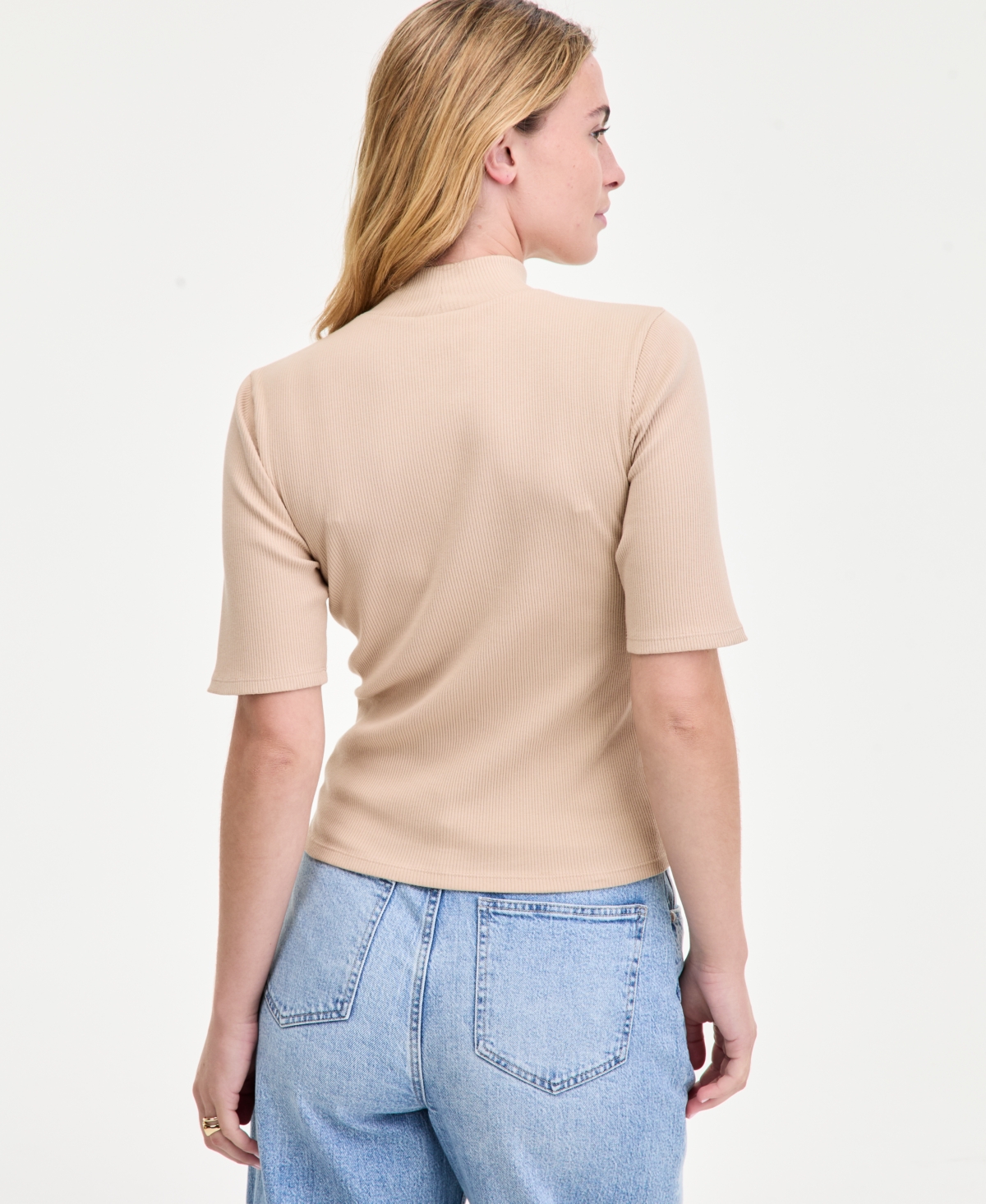 On 34th Women's Mock Neck Elbow-sleeve Top, Created For Macy's In Neutral