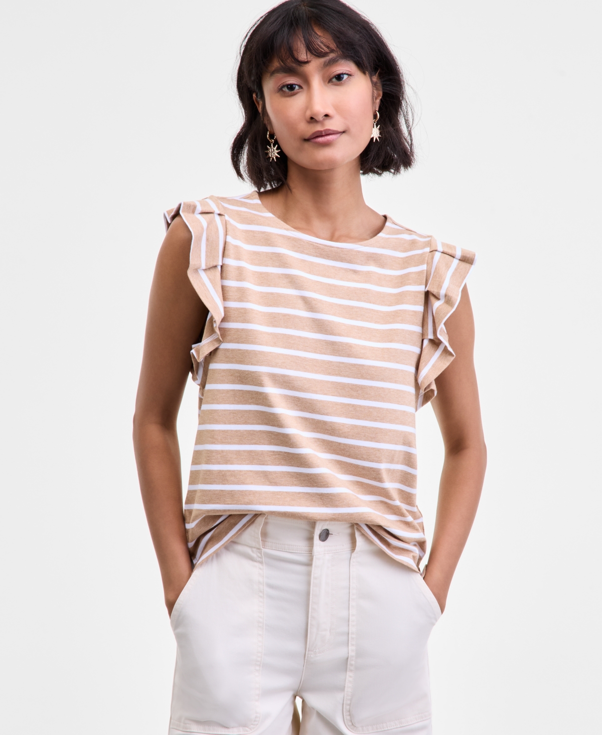 On 34th Women's Flutter-sleeve Jersey T-shirt, Macy's Exclusive In Neutral