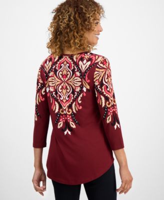 Women's Printed Scoop-Neck 3/4-Sleeve Top, Exclusively at Macy's
