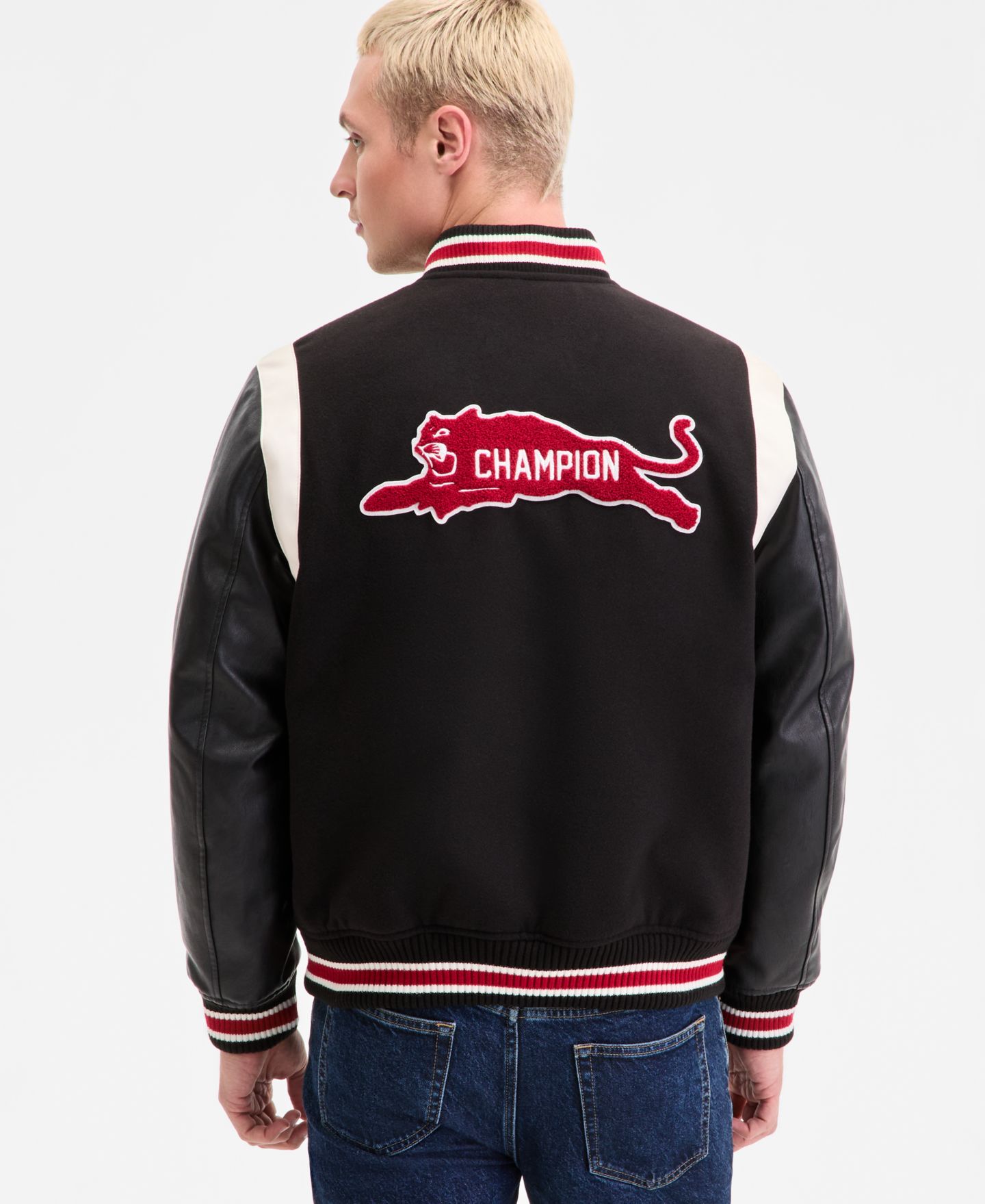 Мужская куртка Champion Mixed-Media Varsity Bomber, цвет: Чёрный — фото 2