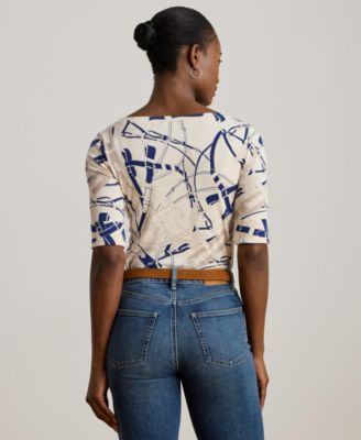 Women's Belting-Print Cotton Boatneck Tee
