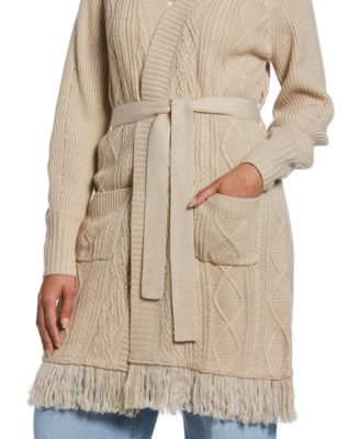 Petite Fringe Long Sleeve Duster Sweater