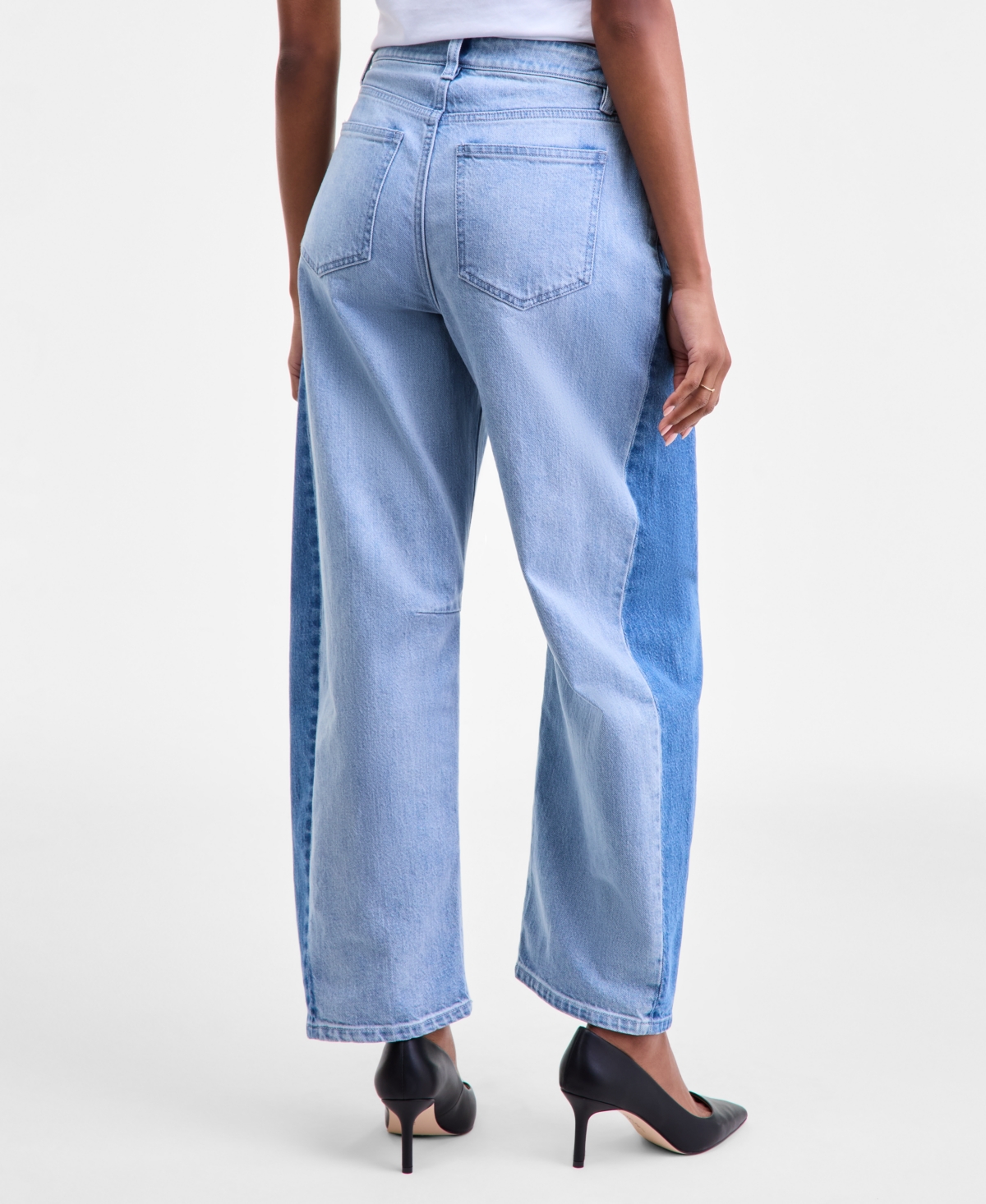 On 34th Women's High-rise Two-tone Barrel-leg Jeans, Macy's Exclusive In Blue