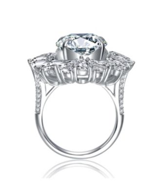 White Gold Plated with Clear Cubic Zirconia Oval Cocktail Snowflake Cluster Ring