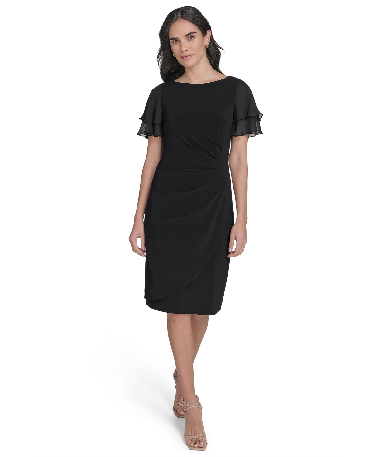 Women's Boat-Neck Short-Sleeve Sheath Dress - Black