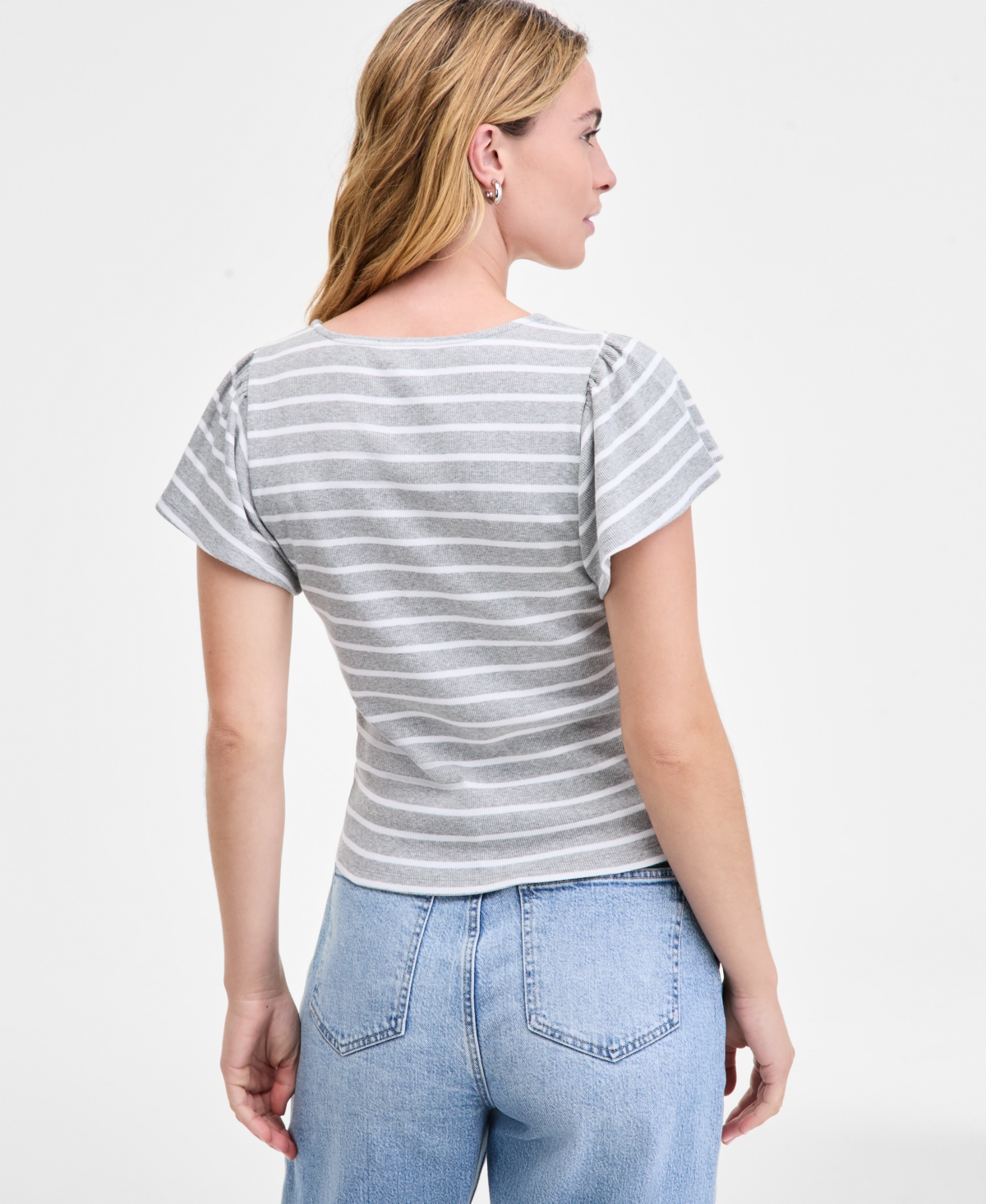 On 34th Women's Square-neck Flutter-sleeve Ribbed Top, Macy's Exclusive In Gray