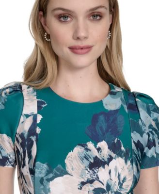 Petite Printed Jewel-Neck Fit & Flare Dress