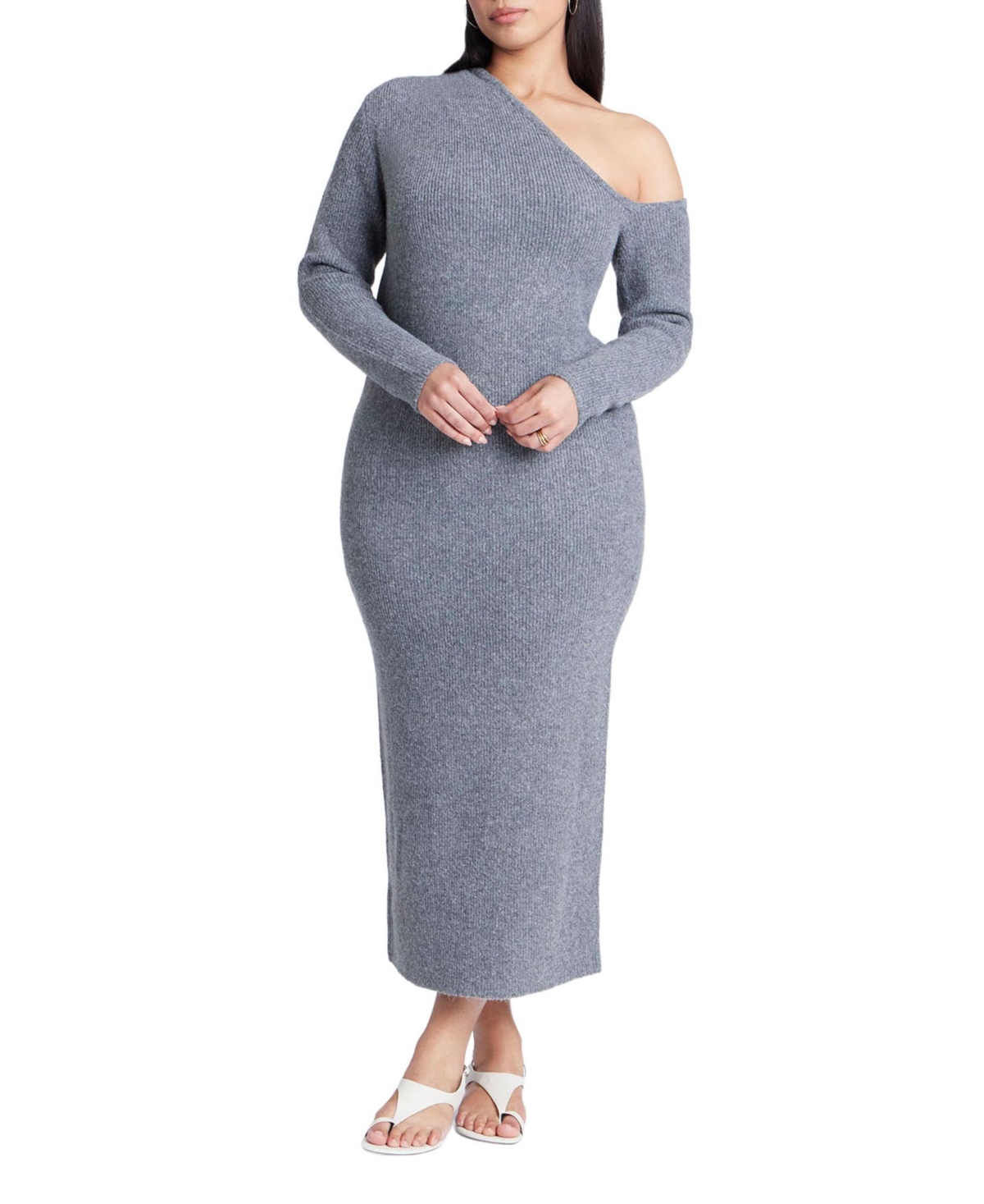 Women's Plus Size Off Shoulder Sweater Dress - Gray