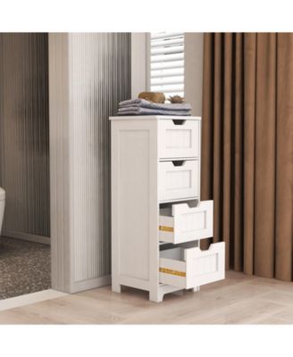 White Freestanding Storage Cabinet with 4 Drawers, Ideal for Bathroom, Kitchen & Living Room Organization