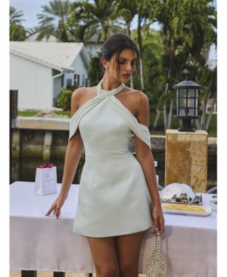 Women's Zafrina Light Cyan Halter Off-shoulder Backless Mini Dress