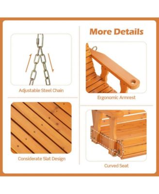 2-Person Wooden Porch Swing with Hanging Chains for Garden Yard