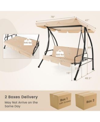 2-Seat Outdoor Convertible Swing Chair with Flat Bed and Adjustable Canopy