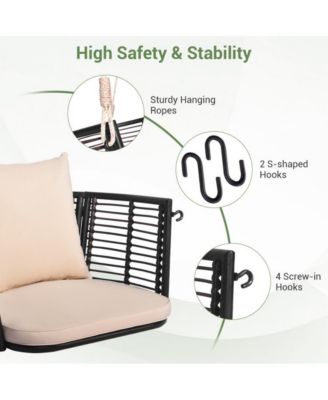 Porch Swing Patio Hanging Rattan Chair with Zippered Cushions and Rope