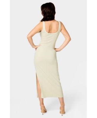 Women's Rib Contrast Square Neck Maxi Dress