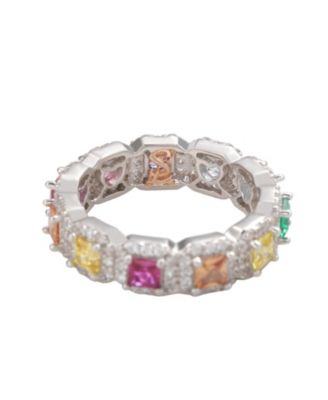 Suzy Levian Sterling Silver Rainbow Cubic Zirconia Princess Cut Eternity Band