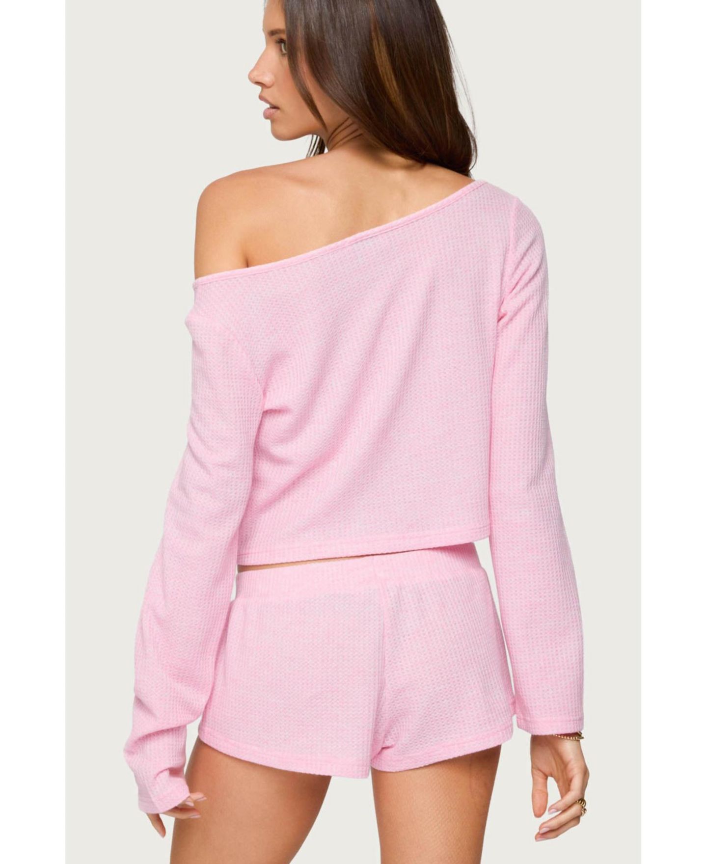 Женский топ Edikted Teddy Cropped Waffle, цвет: Светлый розовый — фото 2
