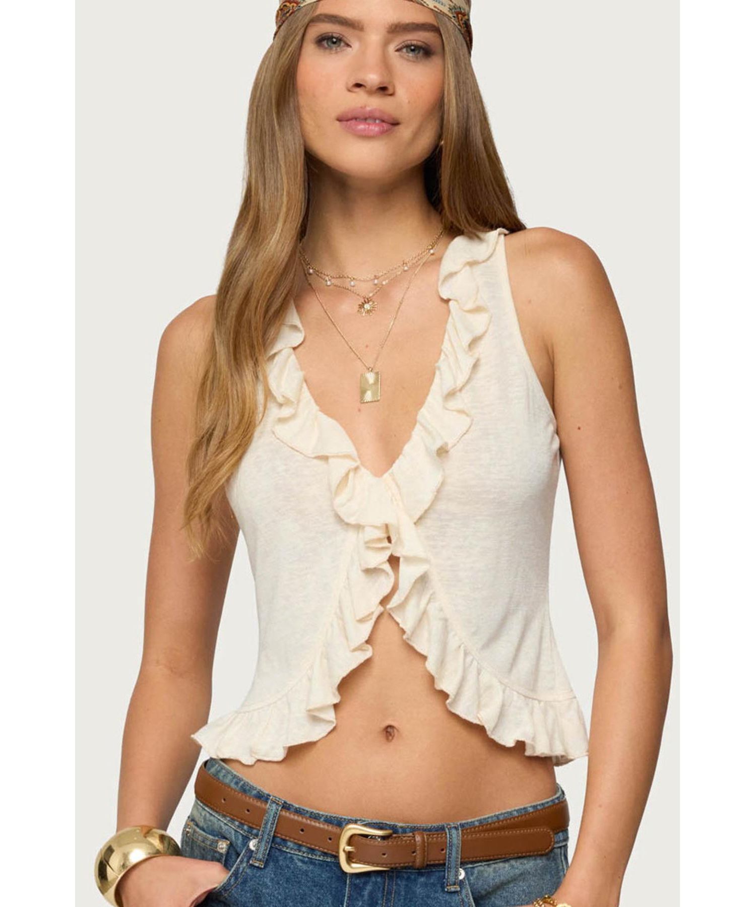 Womens Marsh Ruffle Split Front Top