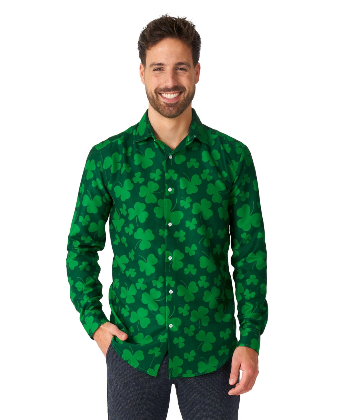 Men's St. Pats Green - Button Down Shirt for Men for St. Patrick's Day - Long sleeve - Green