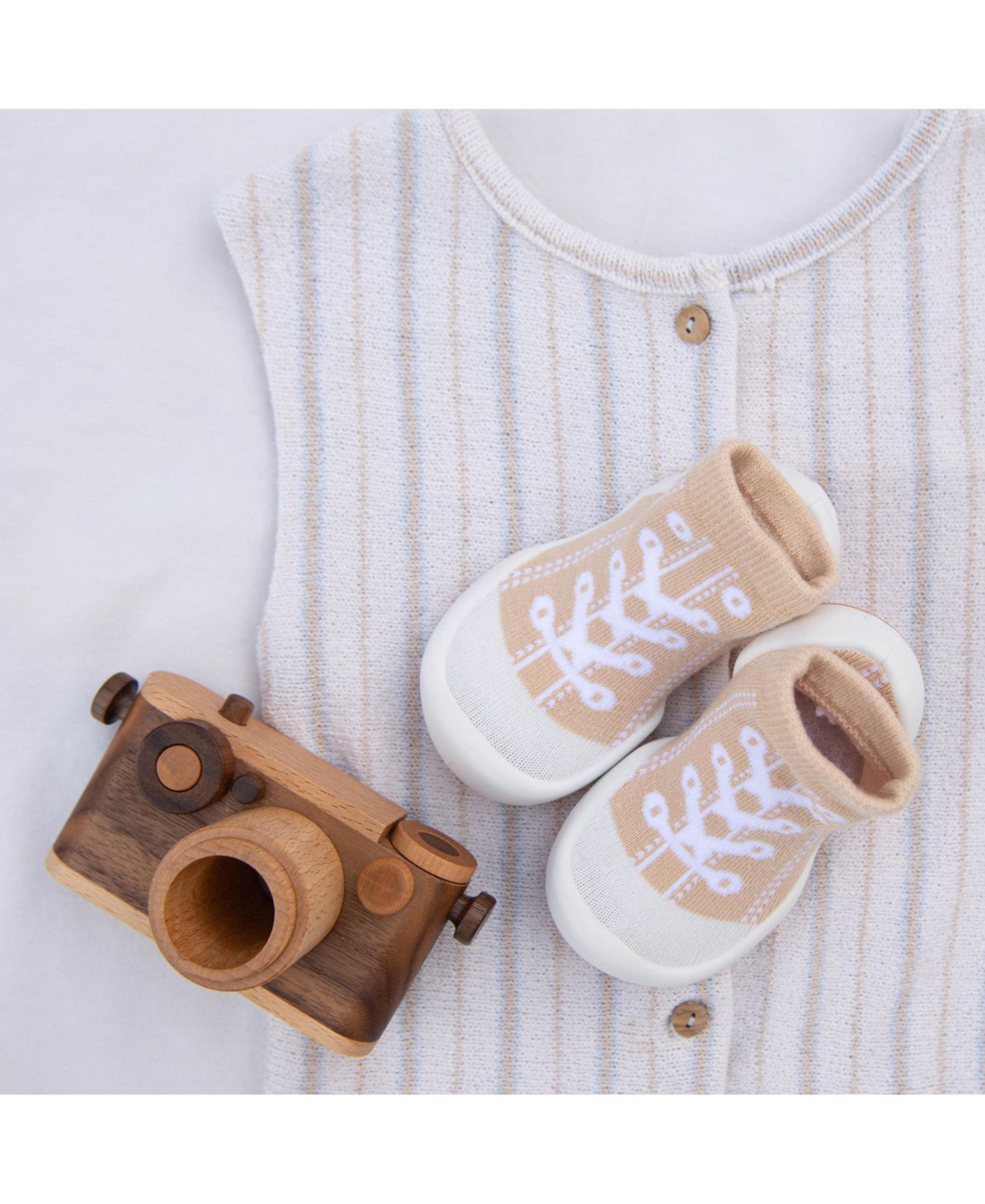 Кроссовки Komuello First Walk Sock Shoes Sneakers - Beige для малышей — фото 9