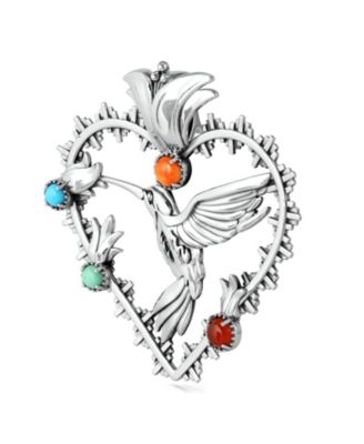 Sterling Silver Multi-Gemstone Fritz Casuse Heart Hummingbird Pendant Enhancer