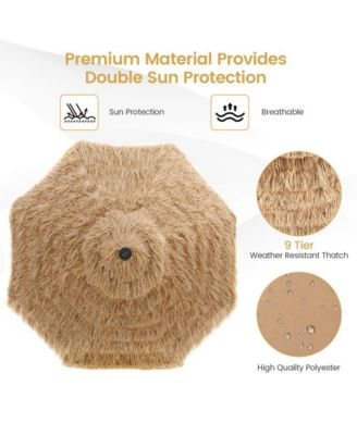 9 Feet Solar Powered Thatched Tiki Patio Umbrella with Led Lights.