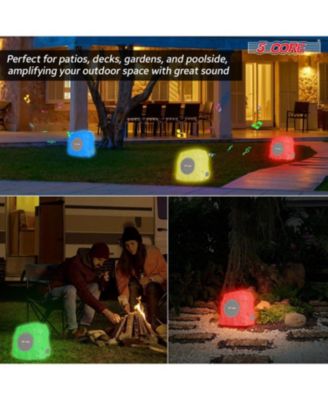 Rock Speaker Outdoor Waterproof Bluetooth Garden Speakers Solar & USB Charging RGB Colors for Patio Pool & Home