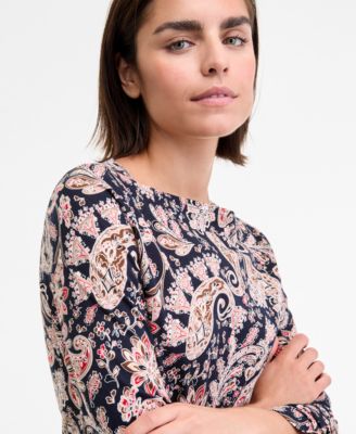Women's Boat-Neck Paisley-Print Top