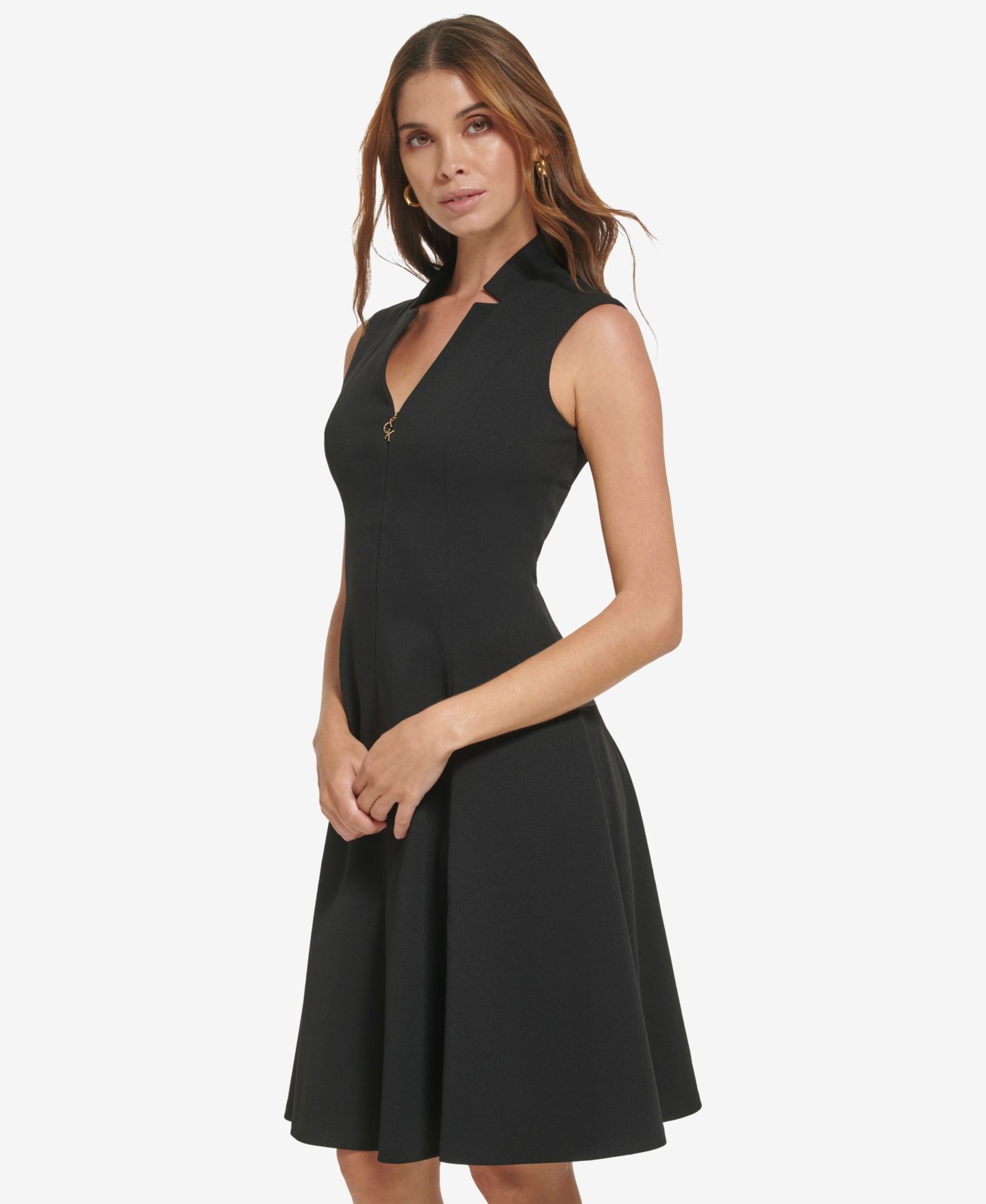 Женское платье Calvin Klein Petite Notch Collar Fit & Flare, цвет: Чёрный — фото 2