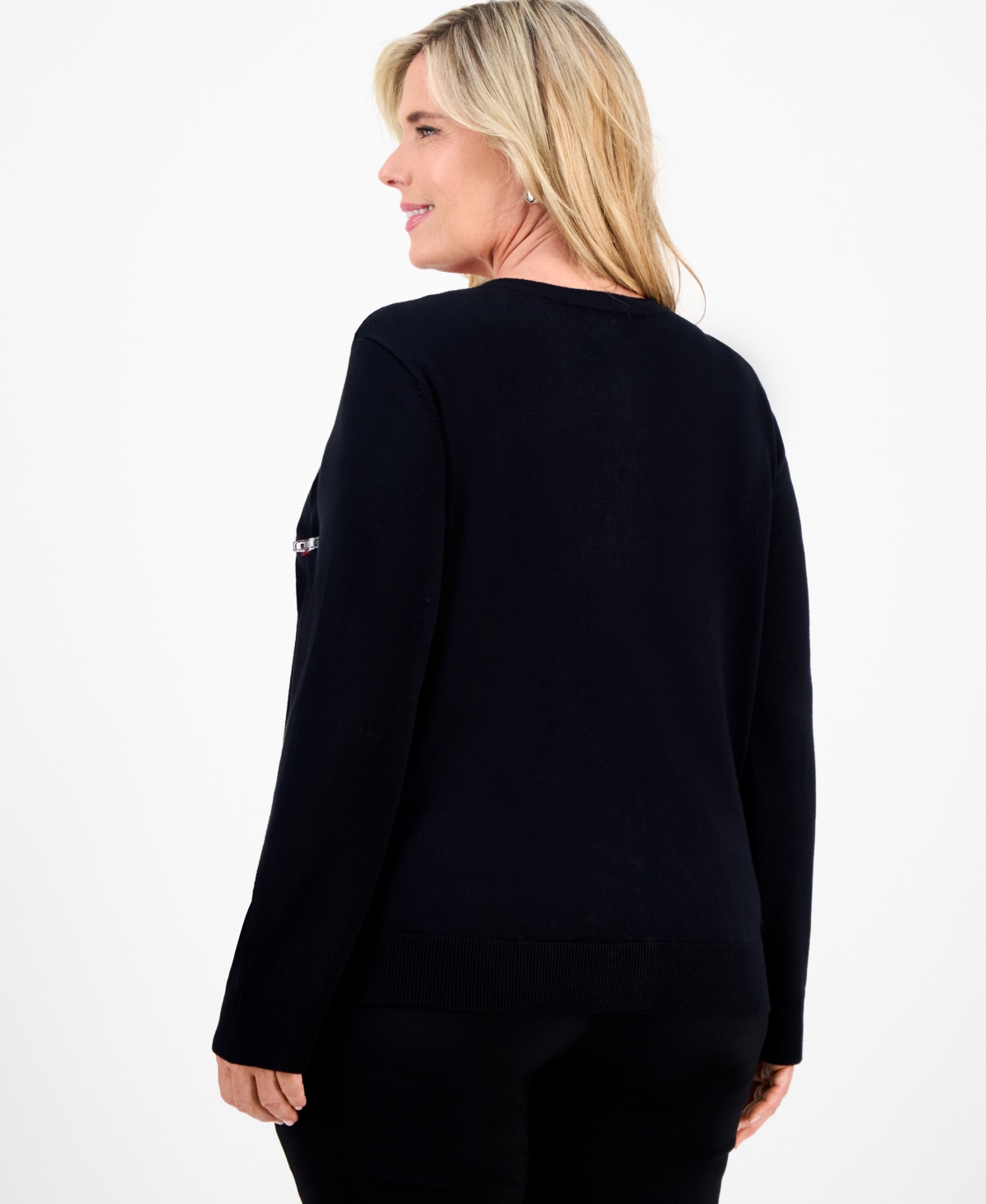 Jm Collection Plus Size Embellished Button-front Cardigan, Macy's Exclusive In Black