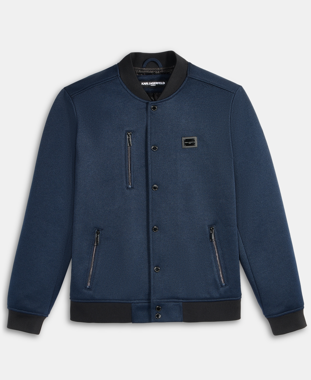 Karl Lagerfeld Men's Textured Varsity Zip Bomber Jacket In Blue