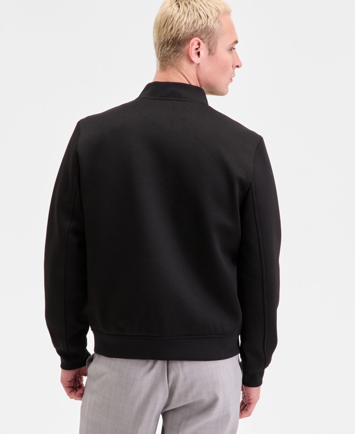 Karl Lagerfeld Men's Textured Varsity Zip Bomber Jacket In Black