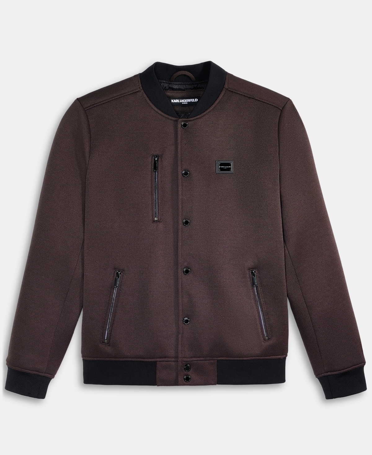 Karl Lagerfeld Men's Textured Varsity Zip Bomber Jacket In Brown