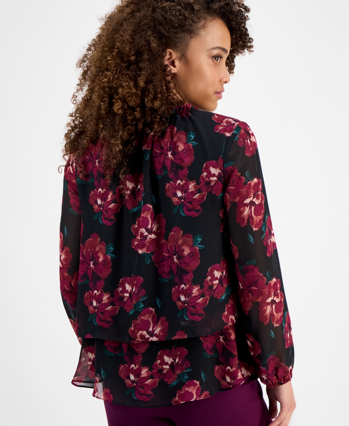 Ak Anne Klein Petite Floral-print Tiered Blouse In Multi