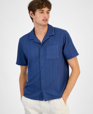 Men's Textured Chevron Knit Short Sleeve Button-Front Camp Shirt, Created for Macy's