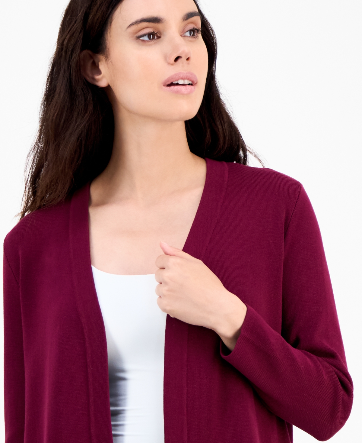 Ak Anne Klein Petite Newport Cardigan Sweater In Burgundy