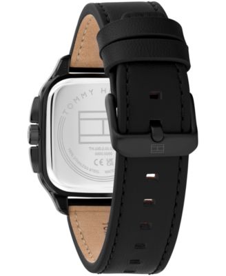 Men's Multifunction Black Leather Strap Watch, 39mm